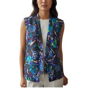 Vintage Diane Von Furstenberg Large Vest 100% Silk Floral Artsy Colorful Office